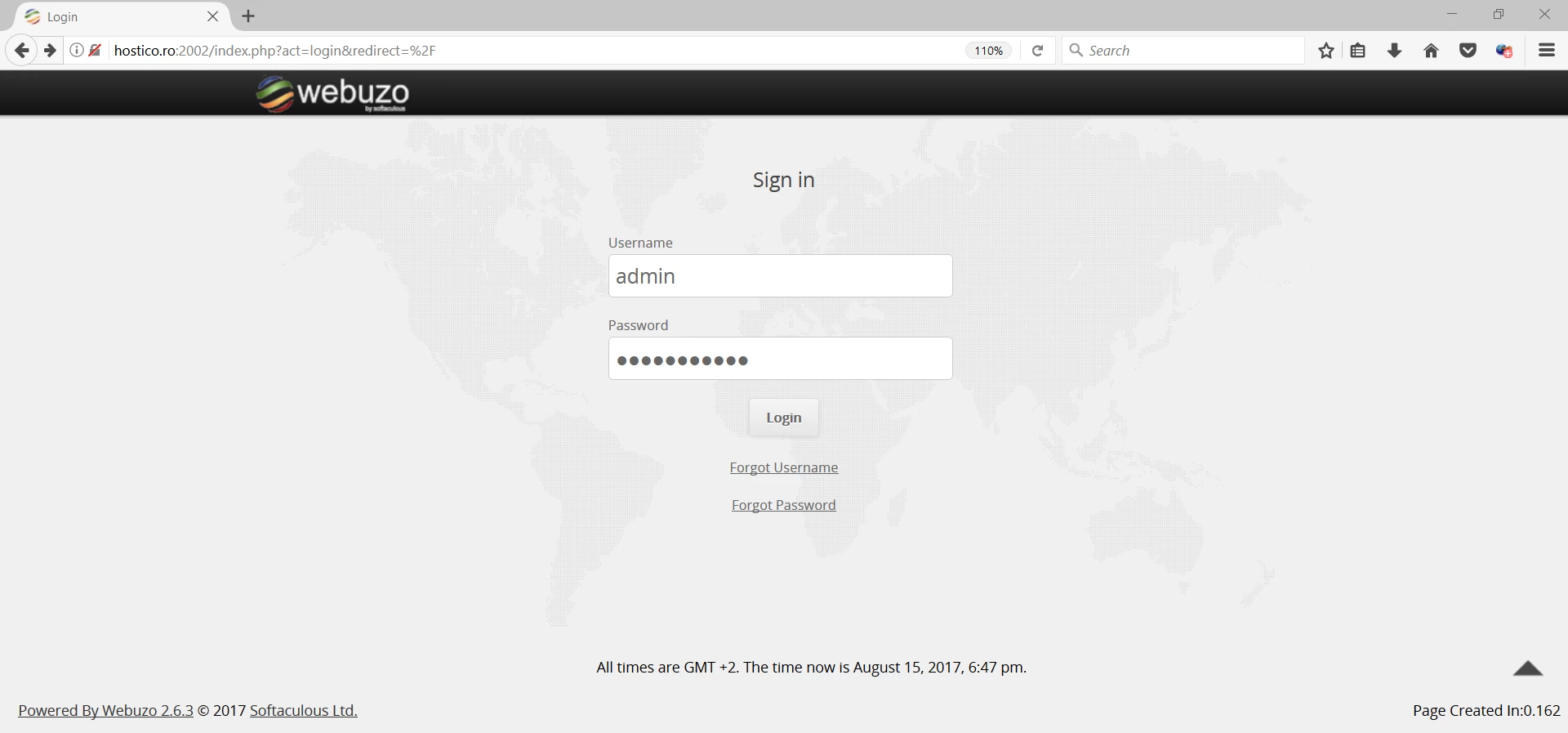 Autentificare  panou webuzo