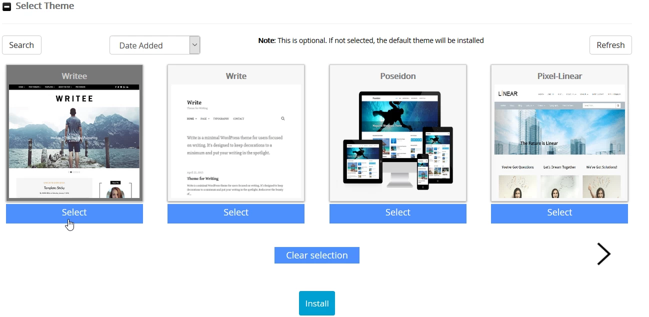 Select theme platforma wordpress
