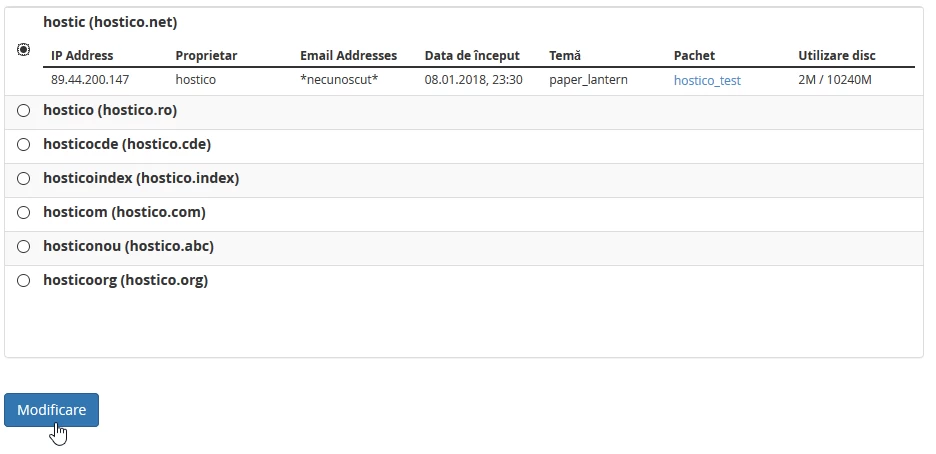 Modificare cont in  WHM
