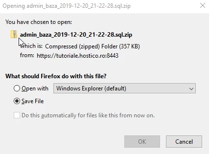 Salvare dump sql Plesk