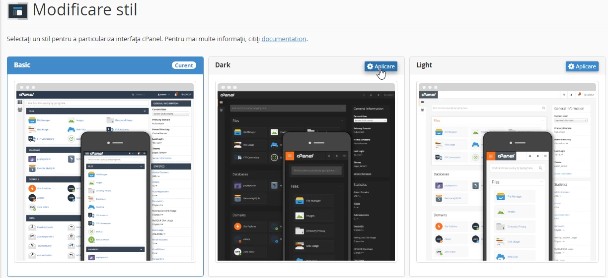 Modificare Stil cPanel
