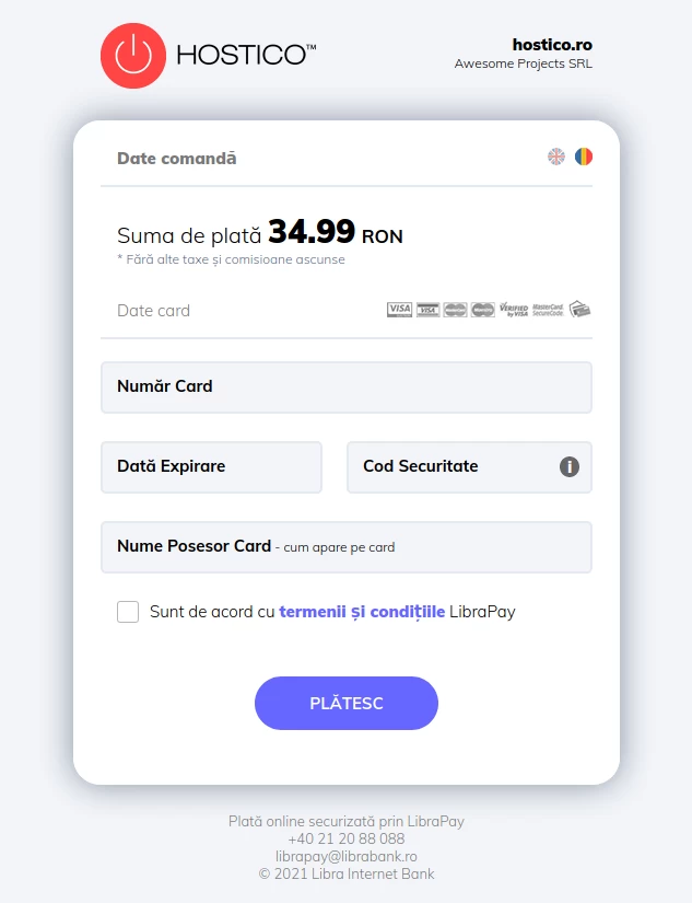 Formular de plată cu cardul